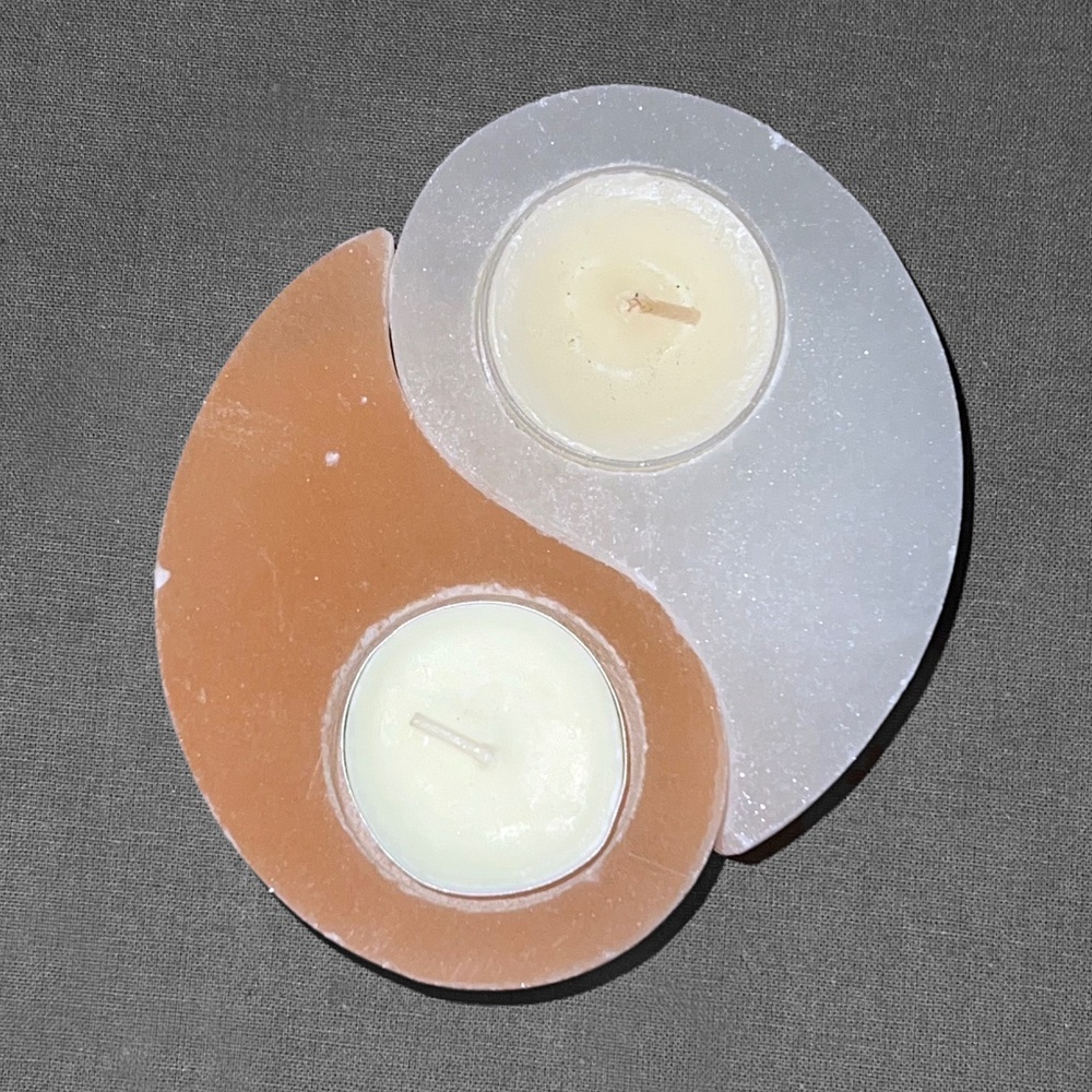 Yin Yang Selenite T-Lite Candle Holder Set